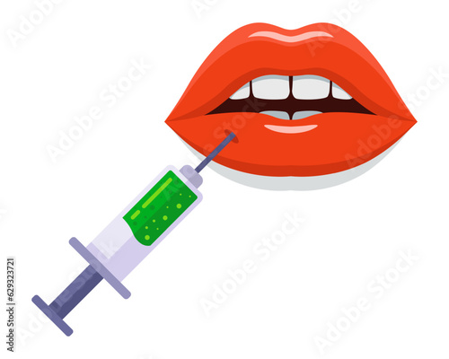 inject botox into the lips. female beauty. flat vector illustration.