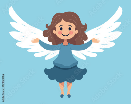 angel girl with wings flies. flat vector illustration.