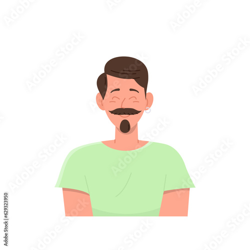 Portrait of happy man with mustache and beard showing positive emotion feeling good and satisfied