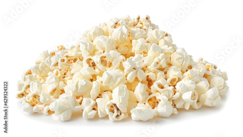 Heap of delicious popcorn, isolated on white background