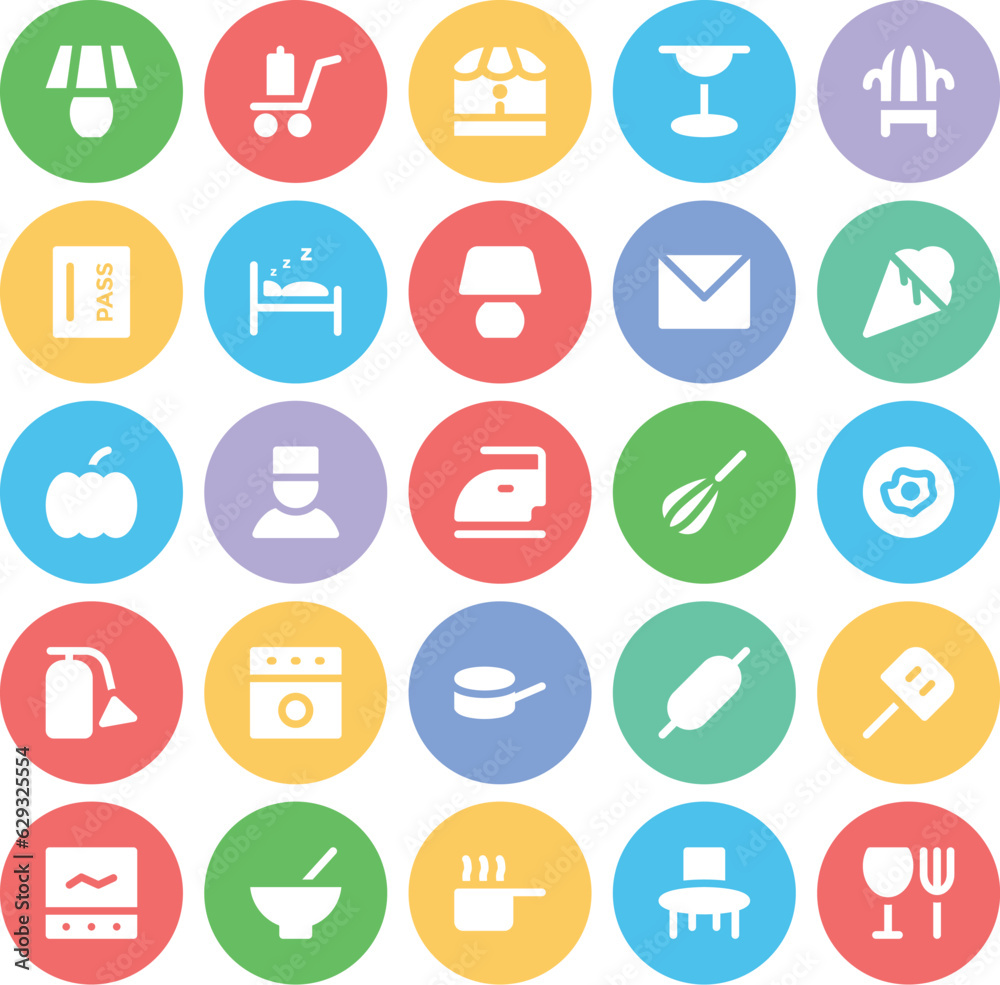 Set of Motel Services Bold Line Icons 

