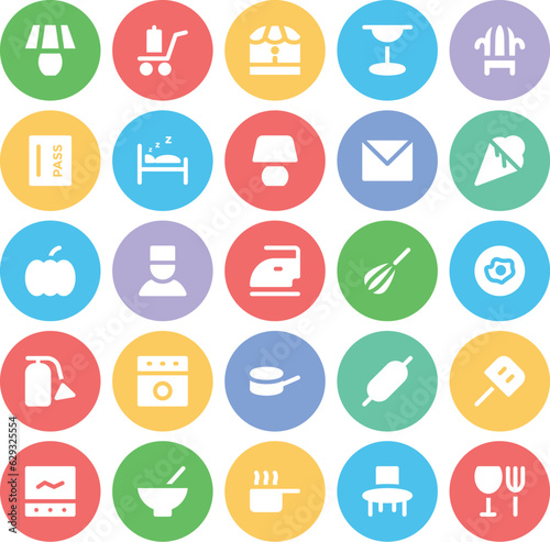 Set of Motel Services Bold Line Icons   