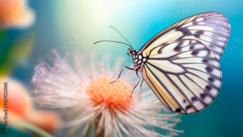 macro Photo of Paper Kite Butterfly on single pastel flower