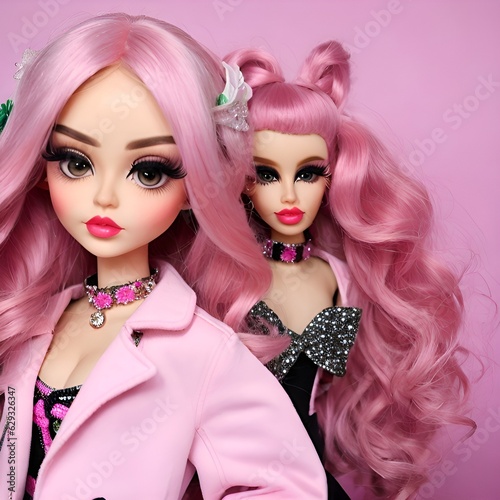 Beautiful rainbow high style pink doll plastic  from altered real picture AI plastic dolls with pink hair cute wide eyed manga anime photo