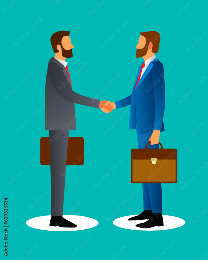 Obraz premium Original vector illustration. Two male businessmen shake hands. Business, work. Design element.