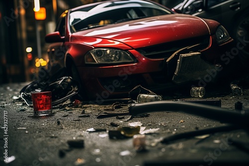 Wrecked car in the city.