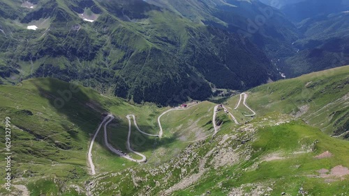 Aerial view of the south side of Transfagarasan Mountain Road, Romania