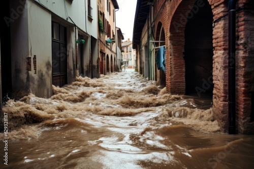 Fototapet The floods occurring in Emilia Romagna, Italy can be expressed as excessive amounts of water inundating the region
