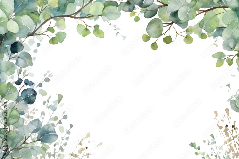 captivating watercolor border frame with eucalyptus twigs isolated against transparent background