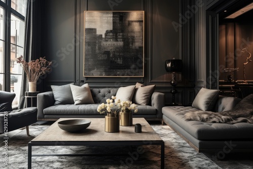 The inside of the apartment devoid of any embellishments, exhibiting a palette dominated by shades of gray.