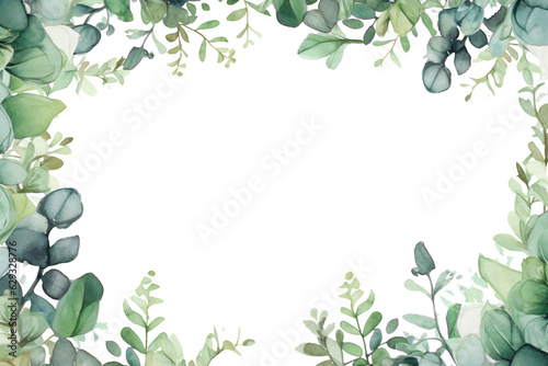 captivating watercolor border frame with eucalyptus twigs isolated against transparent background