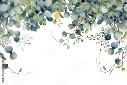 captivating watercolor border frame with eucalyptus twigs isolated against transparent background