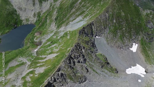Aerial view of a mountain ridge in Fagaras mountains, which is part of the southern Carpathians in Romania.