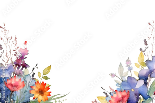 captivating watercolor border frame with different flowers and plants  isolated against transparent background