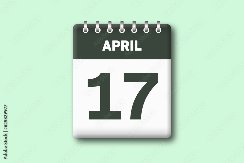 17. April - Die Kalender Illustration zeigt ein Kalenderblatt auf gr?nem Hintergrund. Siebzehnter Tag vom Monat April 17. April - Die Kalender Illustration zeigt ein Kalenderblatt auf gr?nem Hintergrund. Siebzehnter Tag vom Monat April