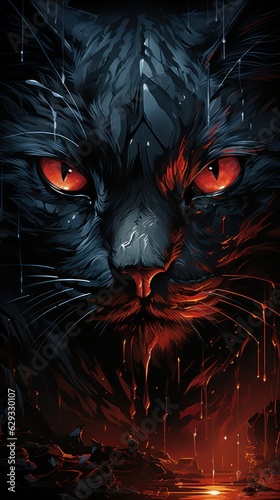Rapid eye movement illustration | angry bioluminiscent cat 