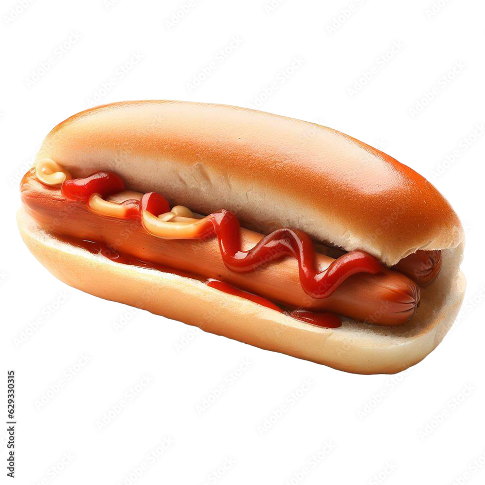 Delicious hot dog isolated on transparent background cutout, generative ai Delicious hot dog isolated on transparent background cutout, generative ai