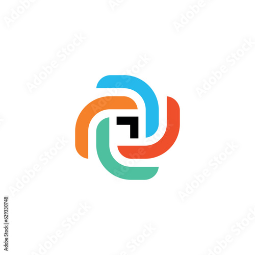 Propeller shaped triangular parts and arrow sign. Vector symbol.