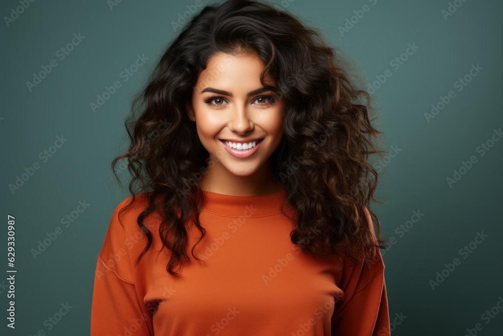 Image of happy young lady standing isolated over blue background Image of happy young lady standing isolated over blue background