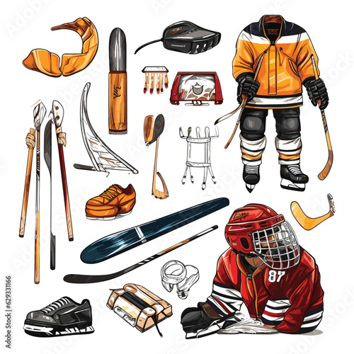 Hockey elements set vector illustration 