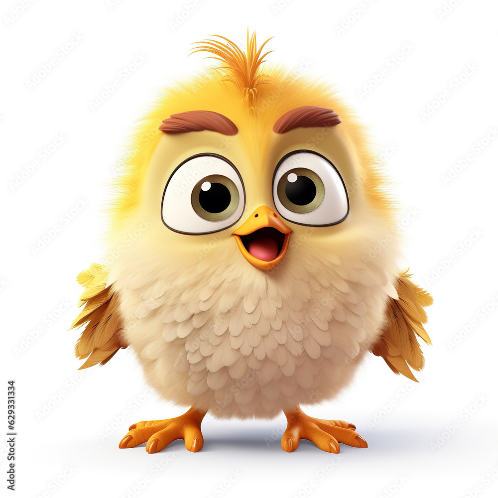 3d cute chicken cartoon character on white