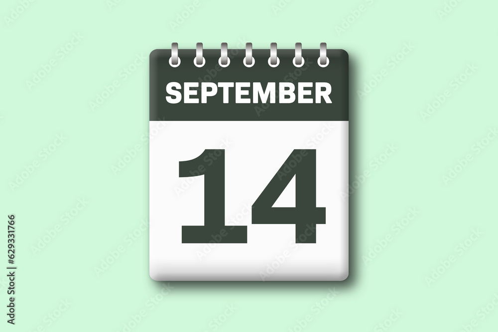 14. September - Die Kalender Illustration zeigt ein Kalenderblatt auf gr?nem Hintergrund. Vierzehnter Tag vom Monat September 14. September - Die Kalender Illustration zeigt ein Kalenderblatt auf gr?nem Hintergrund. Vierzehnter Tag vom Monat September