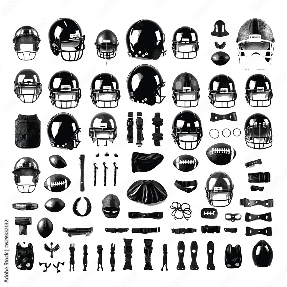 American football monochrome elements set, Rugby elements set
 - obrazy, fototapety, plakaty 