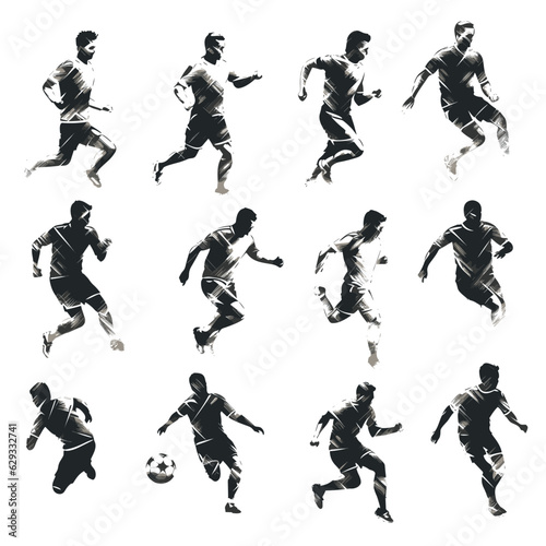 Set of soccer player silhouette illustration, Football player silhouette set