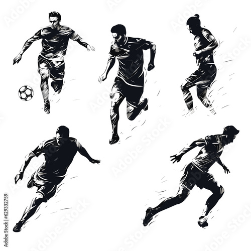 Set of soccer player silhouette illustration, Football player silhouette set