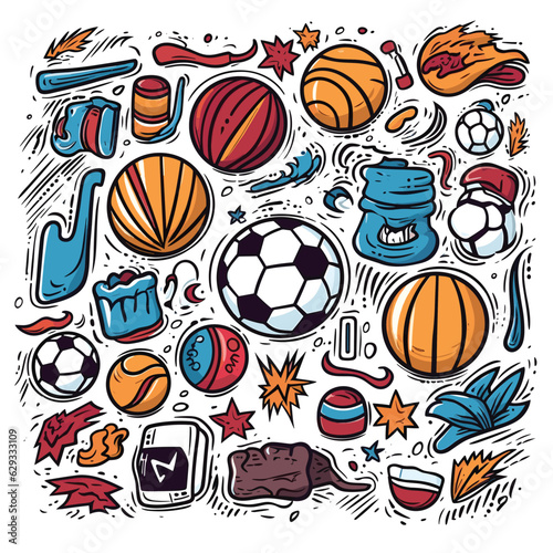 Volleyball and football elements set vector illustration  