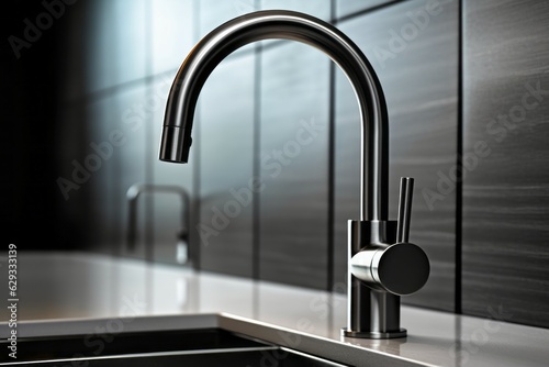 Close-up of a kitchen faucet. Modern kitchen interior design concept. AI generated, human enhanced