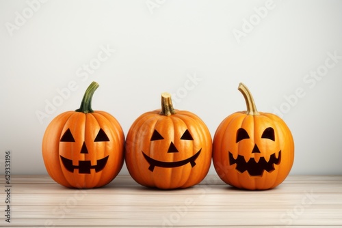 Pumpkins with different emotions. Halloween concept. Background with selective focus and copy space