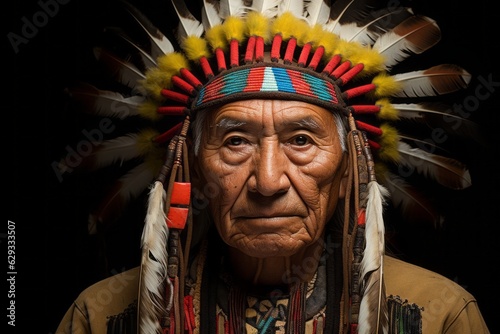 The chief of the Apache Indians is a native American man. The concept of Columbus day and the discovery of America photo