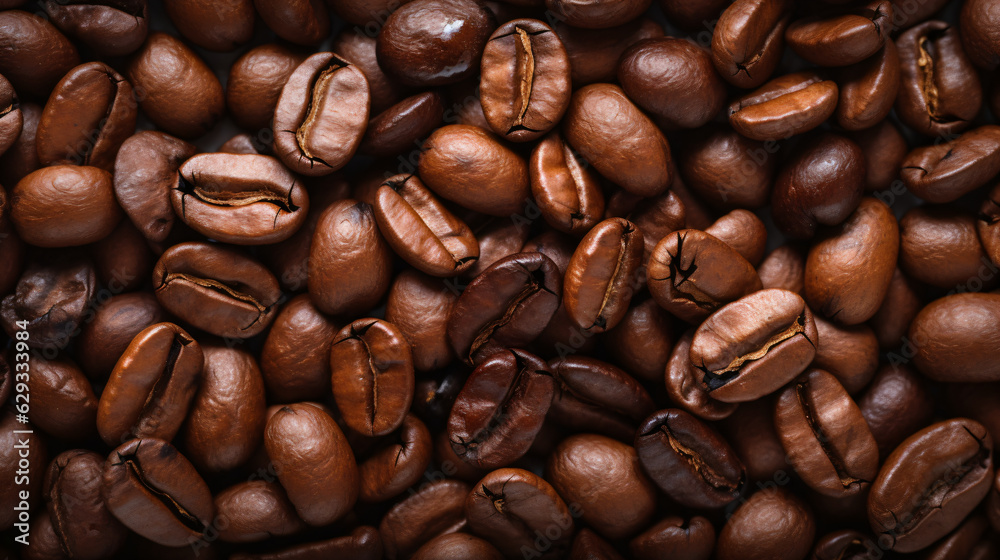 Fototapeta premium roasted coffee beans background, close up,