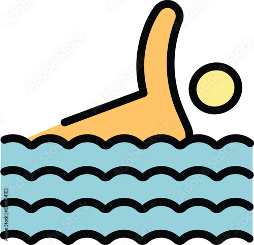 Swim skills icon outline vector. Sport swimmer. Pool diver color flat