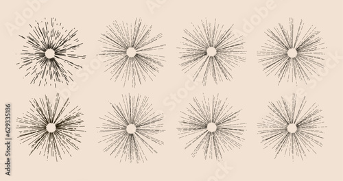 Abstract radial speed motion black lines, star burst background, grunge stamp style. EPS 10 vector file included