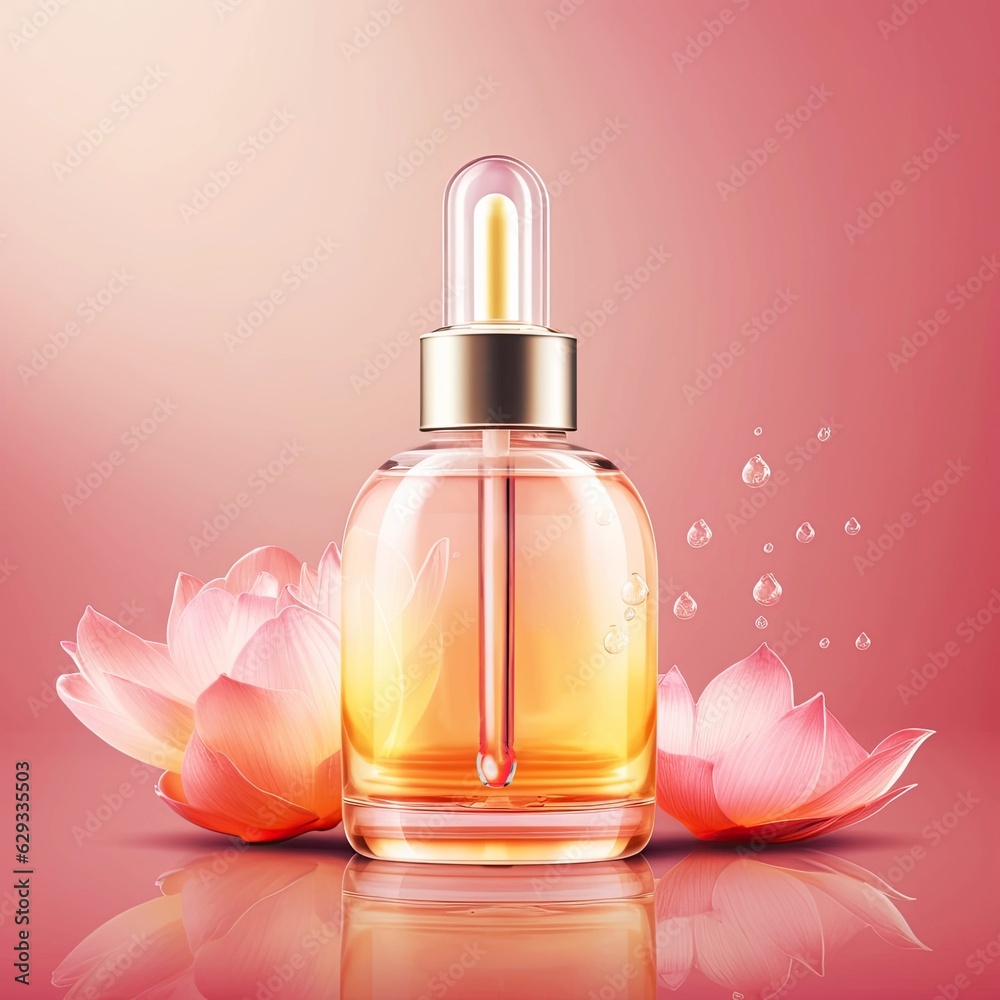 Graceful luxury cosmetic lotus face serum ad template.Face skin oil with lotus extract