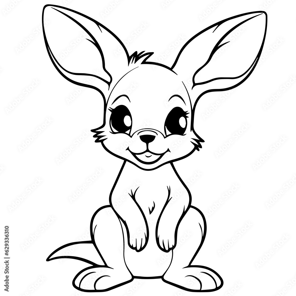 Fototapeta premium Black and white cute cartoon kangaroo