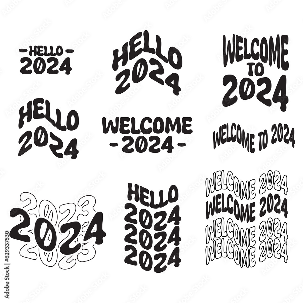 set hello 2024 and 2024 sublimation groovy retro text