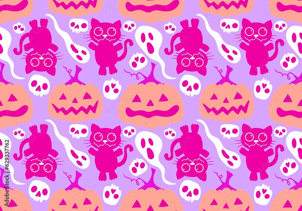 Halloween autumn harvest season pumpkins and cat pattern for wrapping paper and kids clothes print and festive Halloween autumn harvest season pumpkins and cat pattern for wrapping paper and kids clothes print and festive