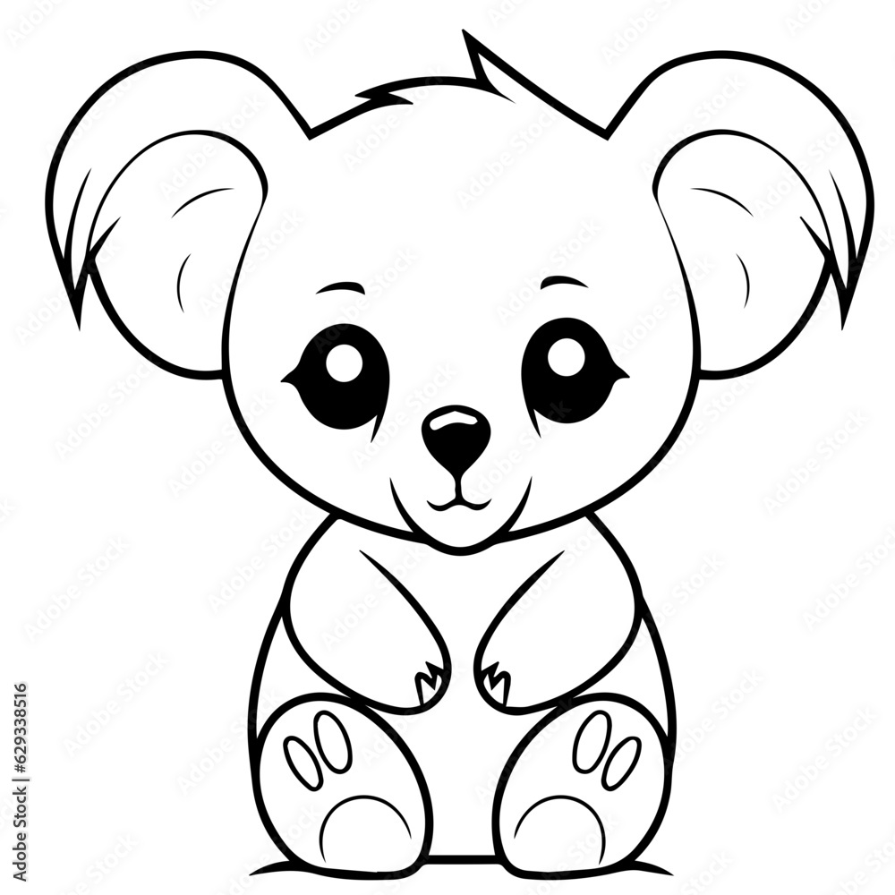 Obraz premium Cute Australian Koala Bear, Black and white outline illustration