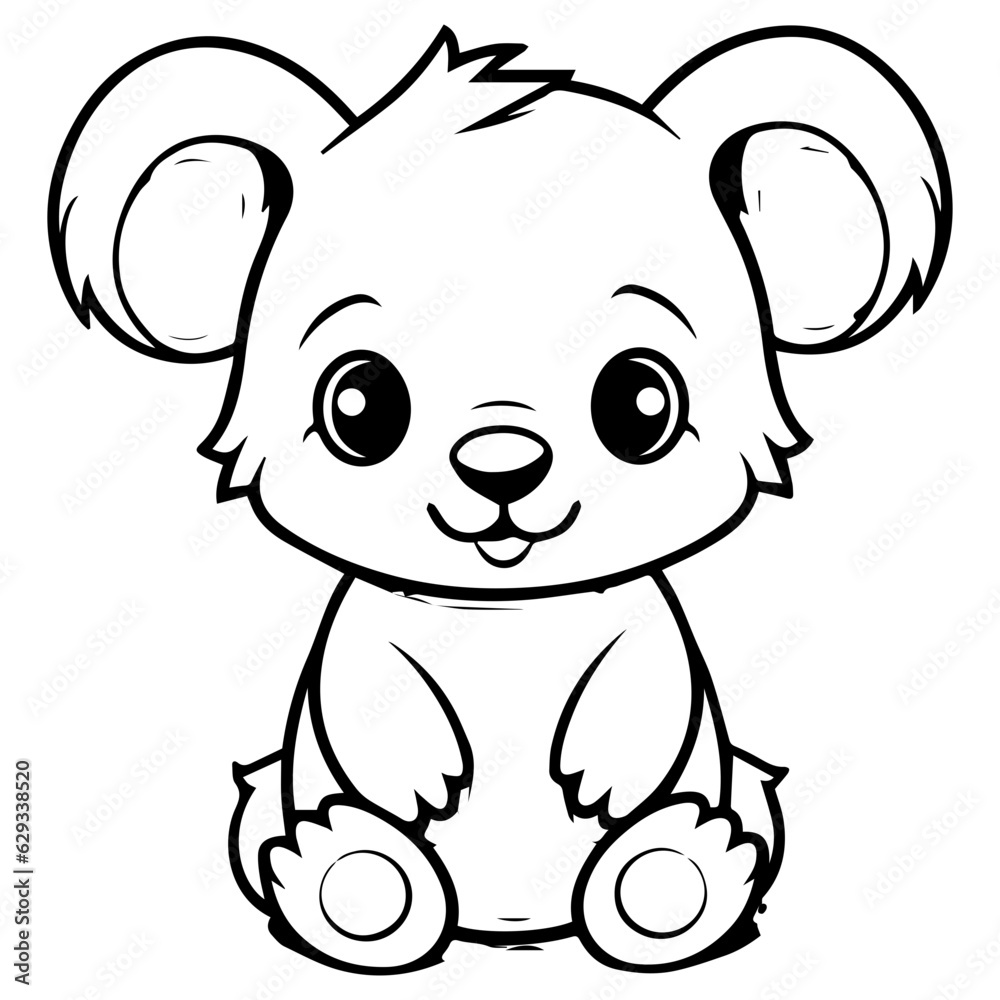 Cute Australian Koala Bear, Black and white outline illustration Cute Australian Koala Bear, Black and white outline illustration