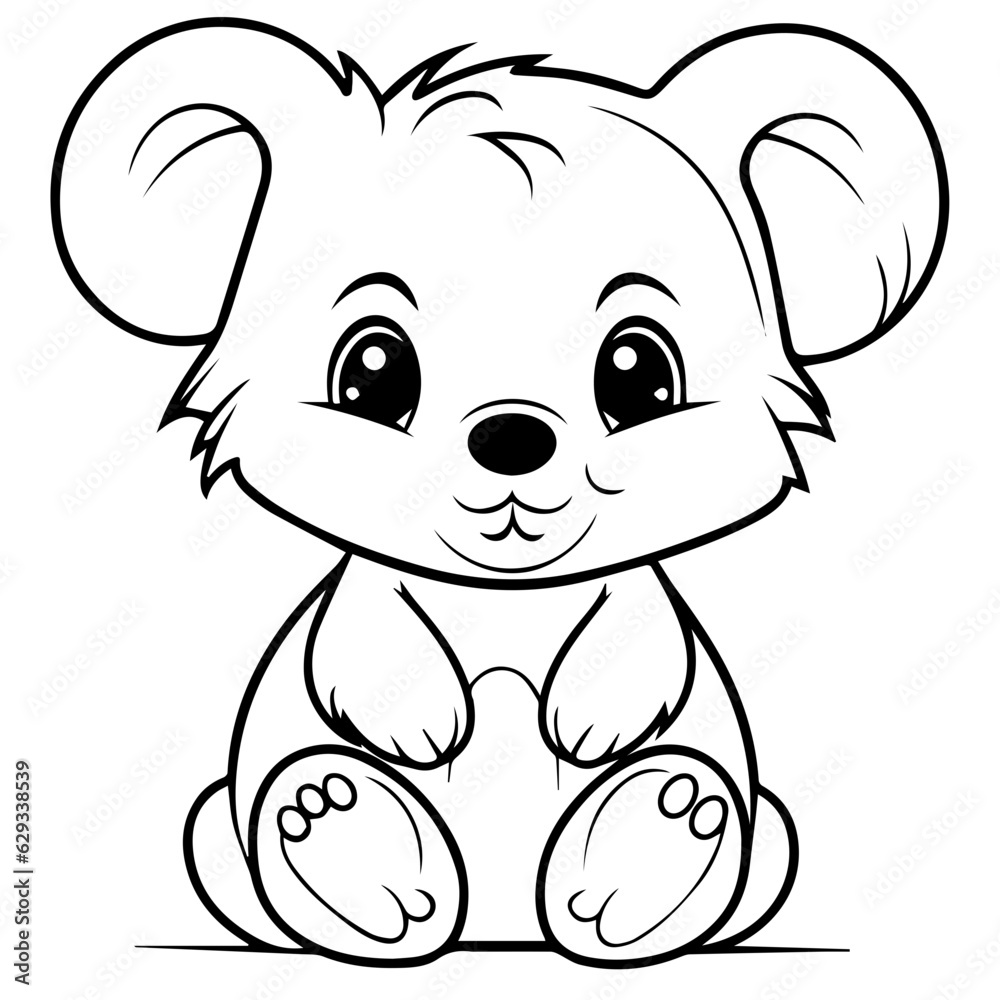 Cute Australian Koala Bear, Black and white outline illustration Cute Australian Koala Bear, Black and white outline illustration