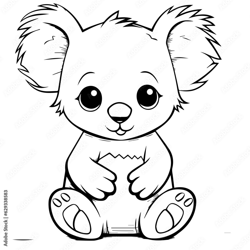 Cute Australian Koala Bear, Black and white outline illustration Cute Australian Koala Bear, Black and white outline illustration