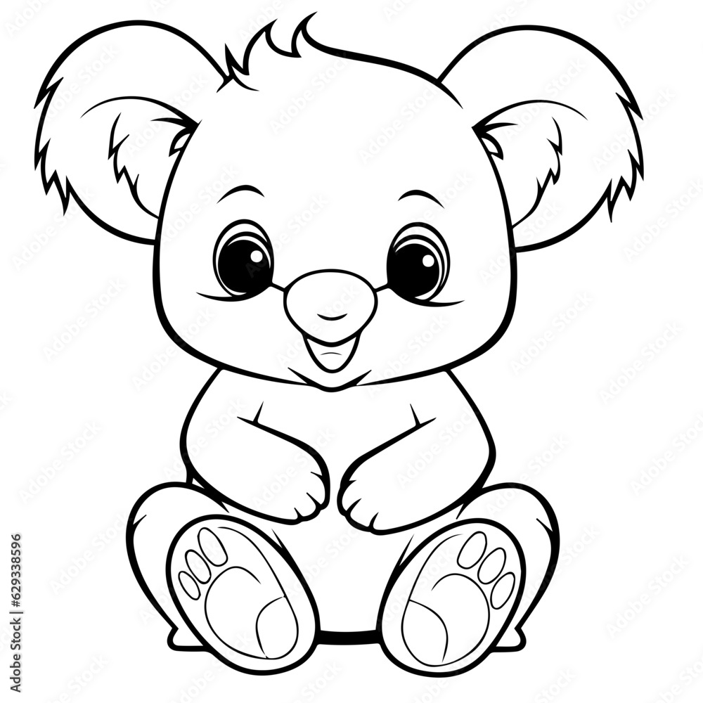 Cute Australian Koala Bear, Black and white outline illustration Cute Australian Koala Bear, Black and white outline illustration