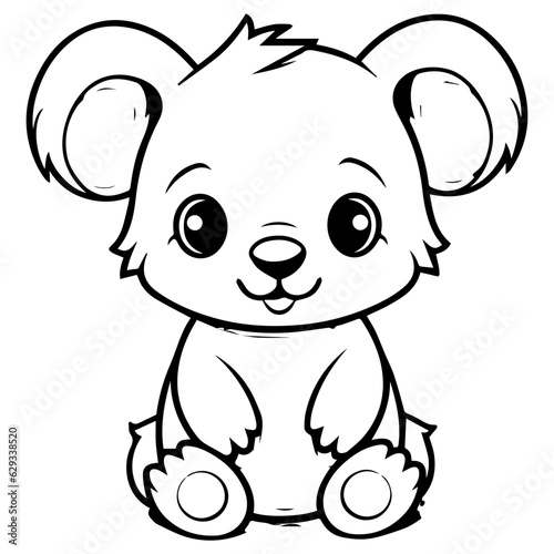 Cute Australian Koala Bear  Black and white outline illustration