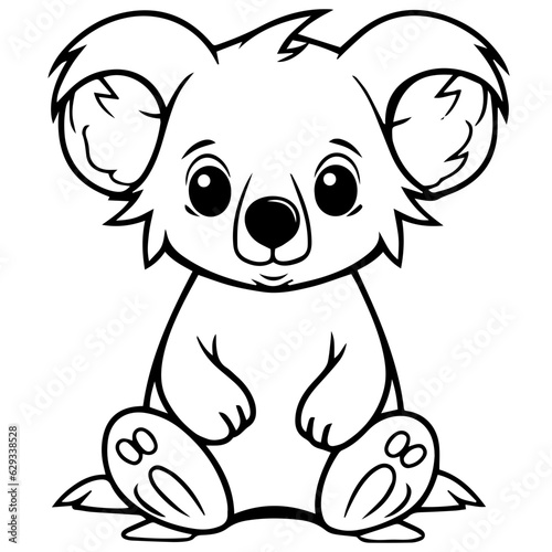 Photography Cute Australian Koala Bear, Black and white outline illustration