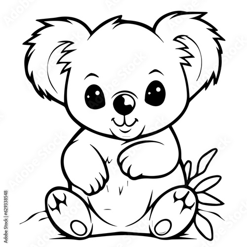 Cute Australian Koala Bear, Black and white outline illustration