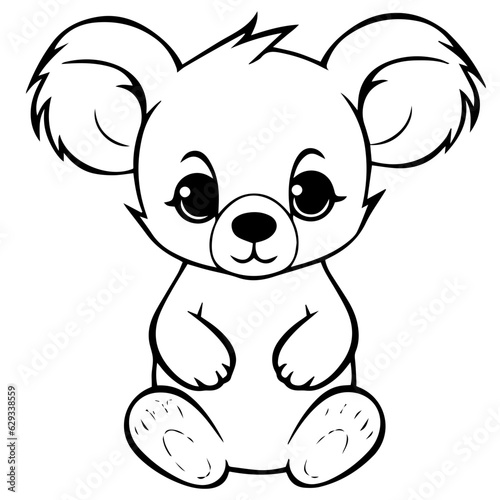 Cute Australian Koala Bear  Black and white outline illustration