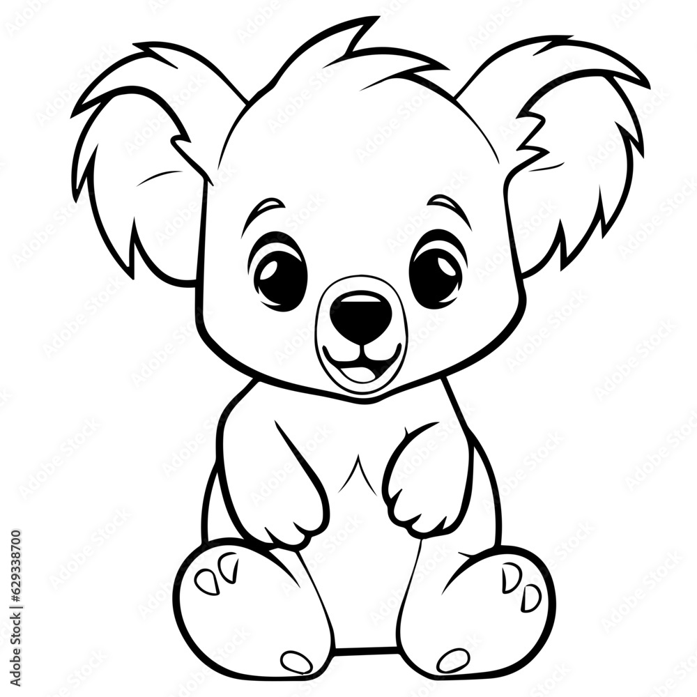 Cute Australian Koala Bear, Black and white outline illustration Cute Australian Koala Bear, Black and white outline illustration